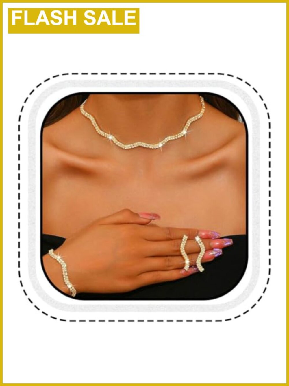 Rhinestone Crystal Bridal Wedding Jewelry Set Choker Necklace Earrings Bracelet